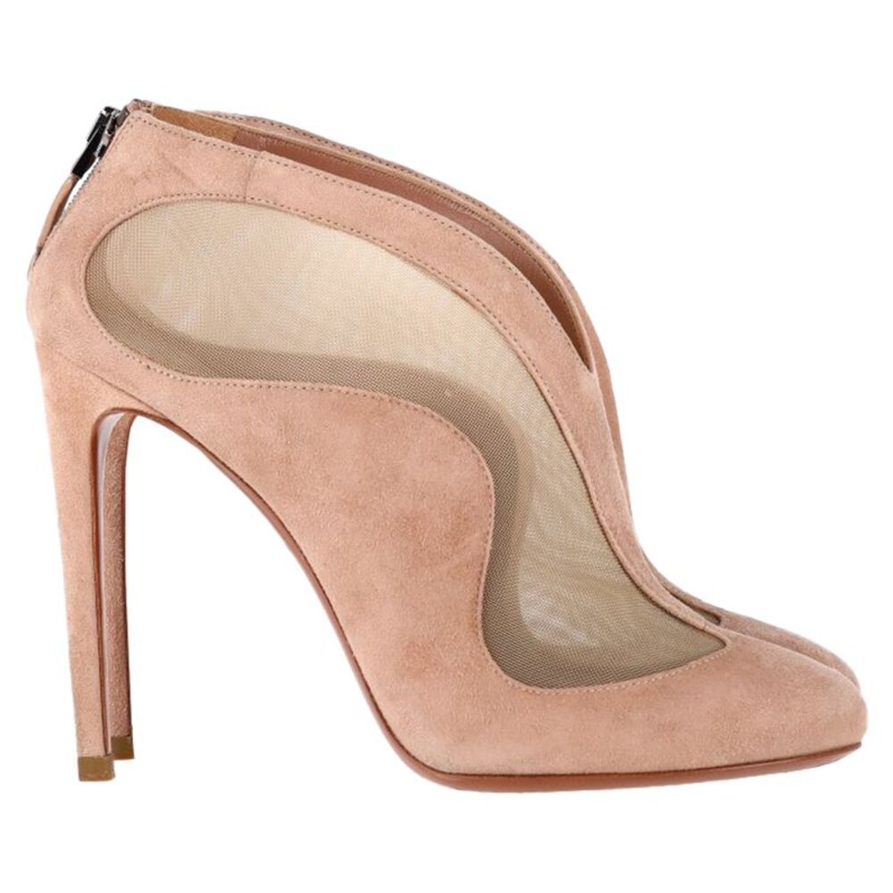 Alaïa Azzedine Mesh Ankle Booties in Pink Suede